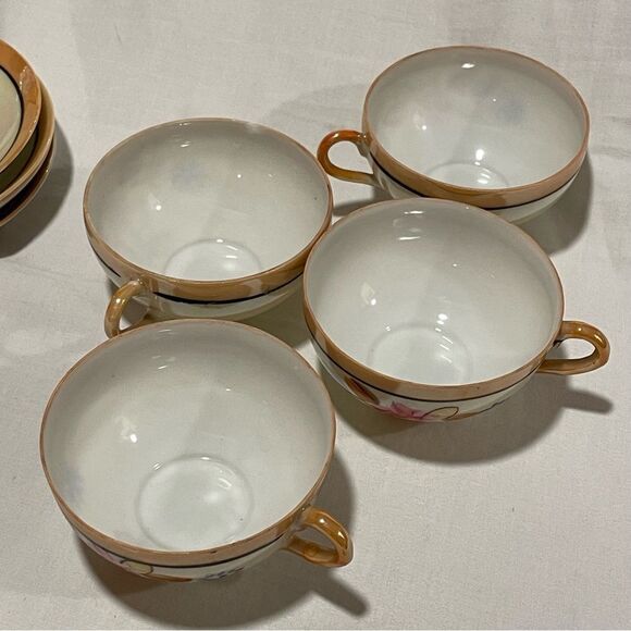 Chinese lustreware teacup and saucer set of 4/8 - Picture 7 of 12
